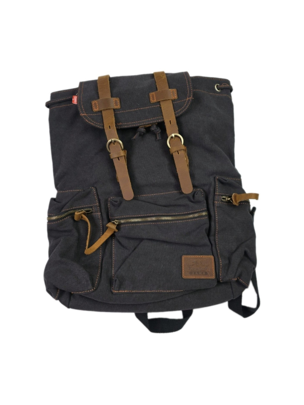 Kaukko Navy Gray Canvas Backpack Leather Straps JANS Premium Grade